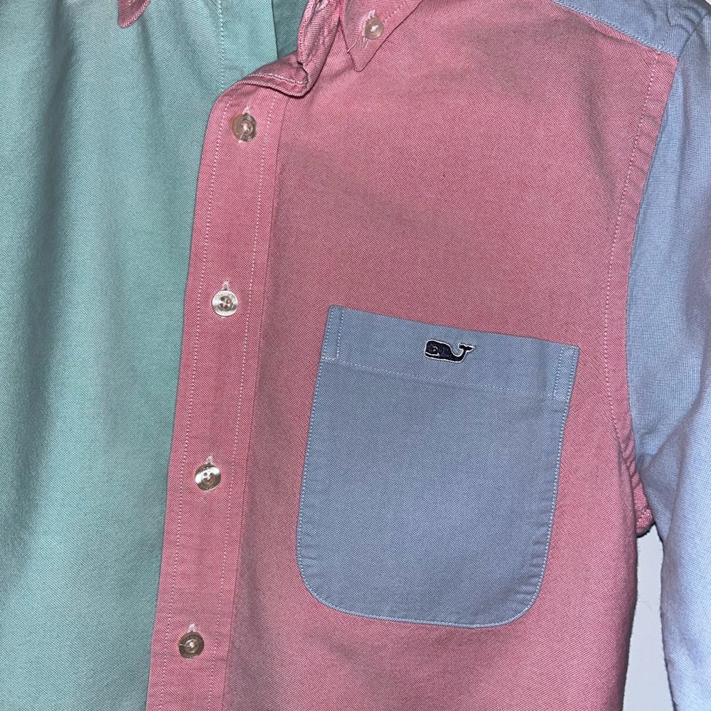 Vineyard Vines Slim Fit Tucker Shirt Green Blue Pink Oxford Button Down Size XS - Picture 3 of 14